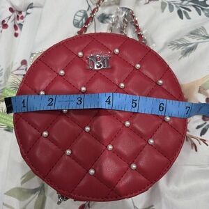 Badgley Mischka Red Quilted Mini Bag with Pearl Details